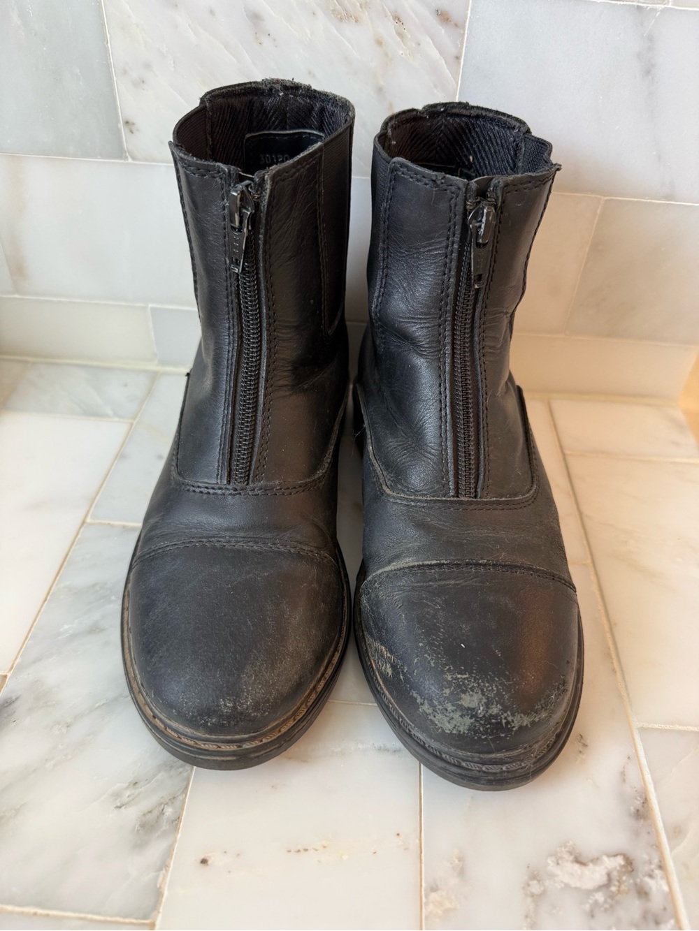 Tuffrider Kids Black Leather Zip Front Riding Boots Size 2